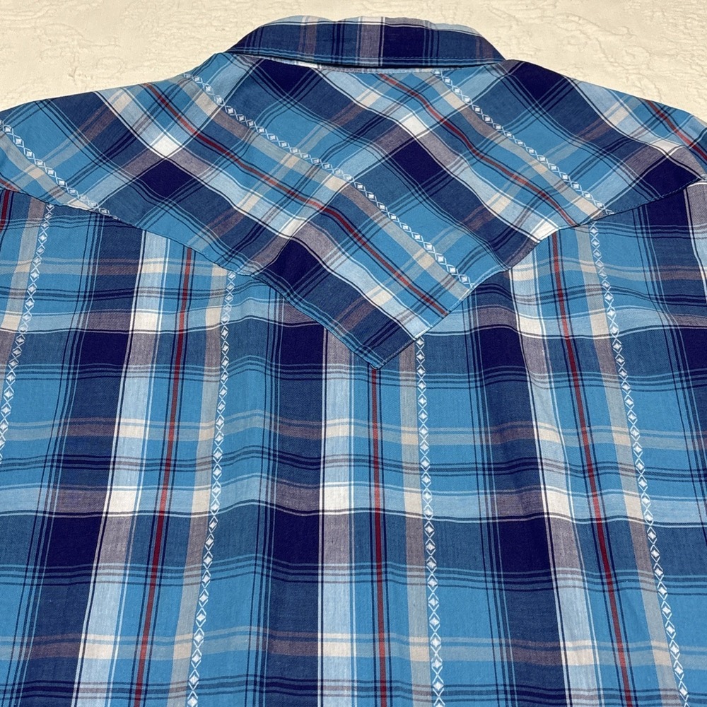 Roper Western Pearl Snap Shirt Mens X-Large Blue Plaid Embellished - Picture 8 of 12
